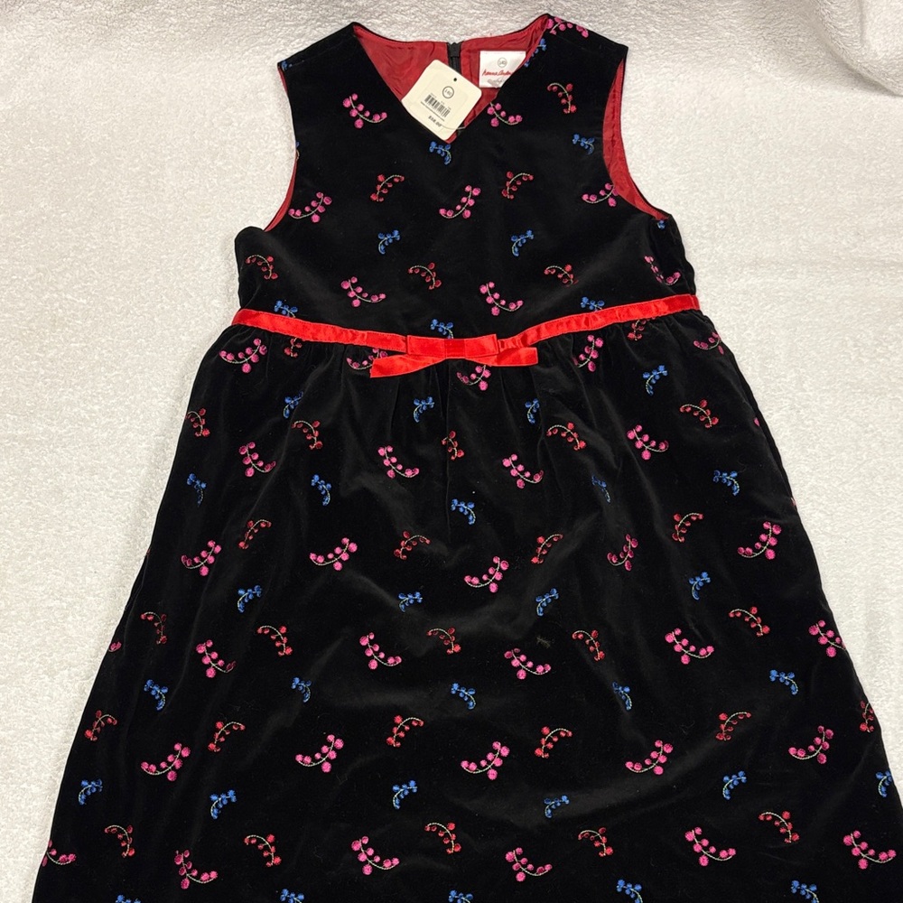 Hanna Andersson Black velvet embroidered jumper dress nwt 140 size 8/10